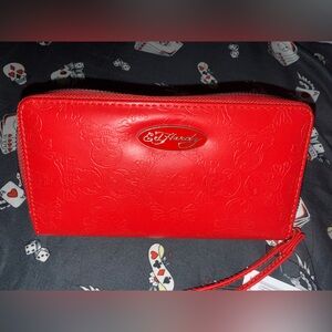 Ed Hardy Red Embossed Wristlet Clutch